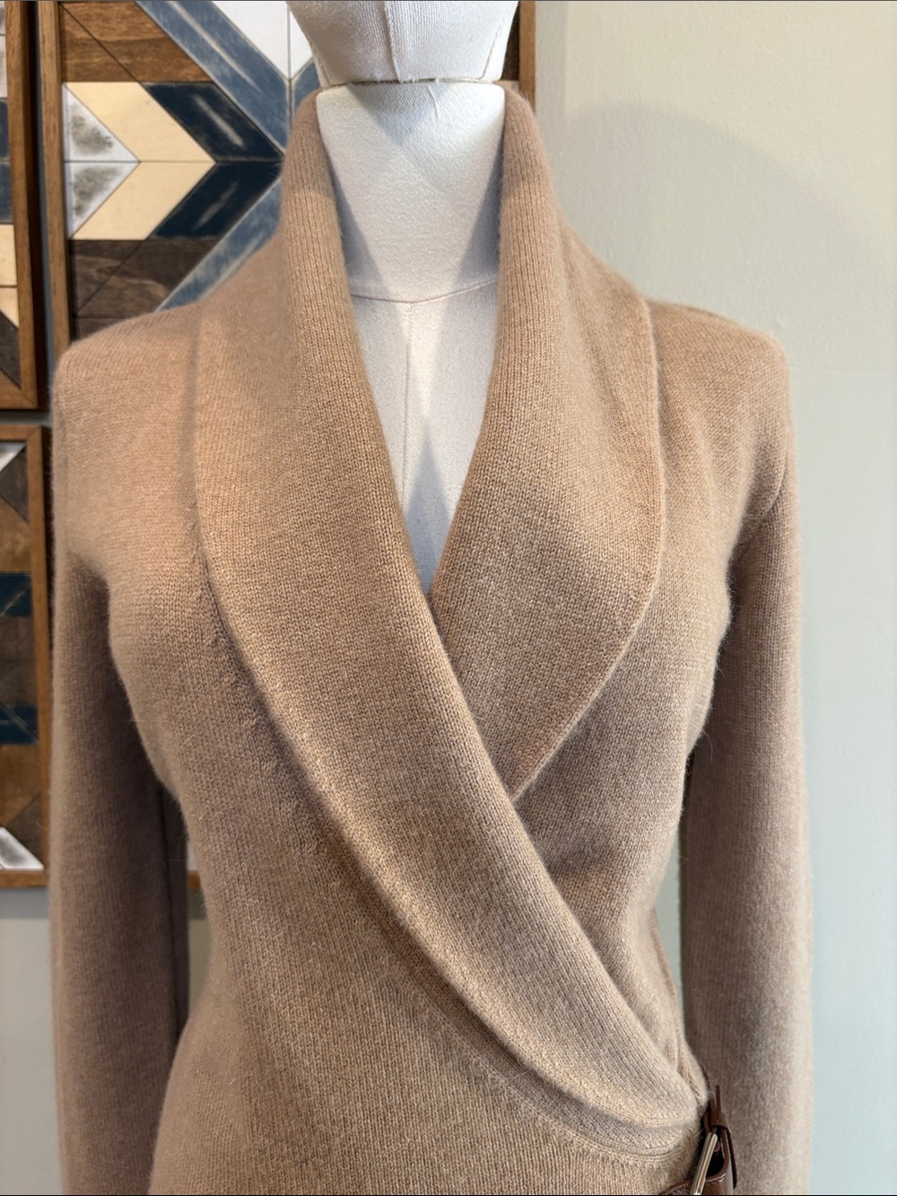 Ralph Lauren Camel Wrap-Style Long Sleeve Knit Dress - Picture 3 of 14